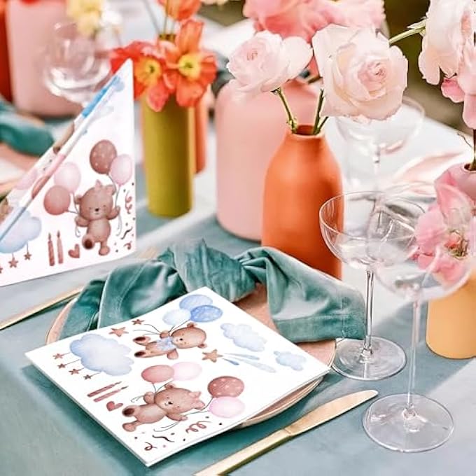 PACK OF 40 NAPKINS BIRTHDAY, BABY BEAR NAPKINS, BABY SHOWER, 33 X 33 CM NAPKINS, BLUE, FOR TABLE DECORATION, BIRTHDAY, THEME PARTY, MAN WOMAN 1ST BIRTHDAY GIRL DECORATION PARTY - Image 3